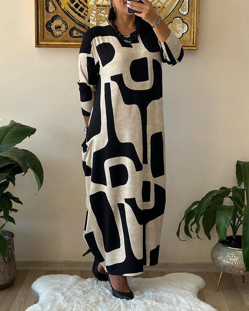 Robe à manches longues pour femmes avec imprimé tendance