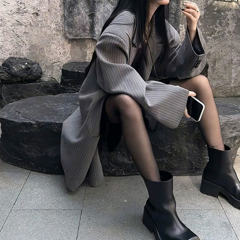 Veste Blazer Rayée Grise pour Femme - Aurelles