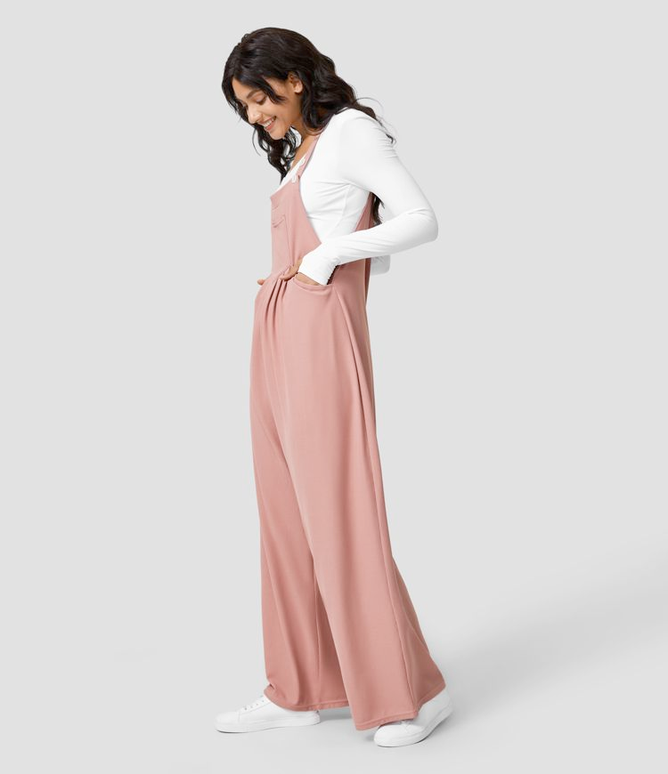 Salopette Femme à Jambes Larges - Coupe Détendue - Bretelles Boutonnées - Vêtements Légers Décontractés - Aurelles