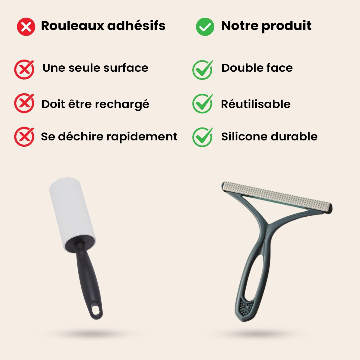 Rouleau anti-poils pour animaux double face réutilisable