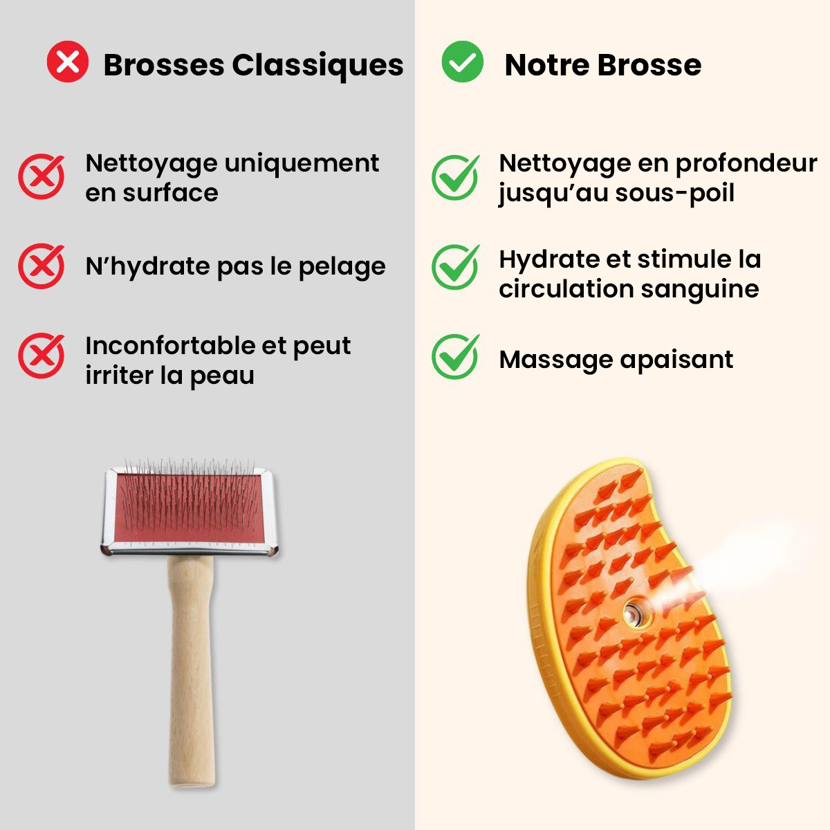 Brosse Vapeur Rafraîchissante pour Poils d'Animaux - Chats & Chiens