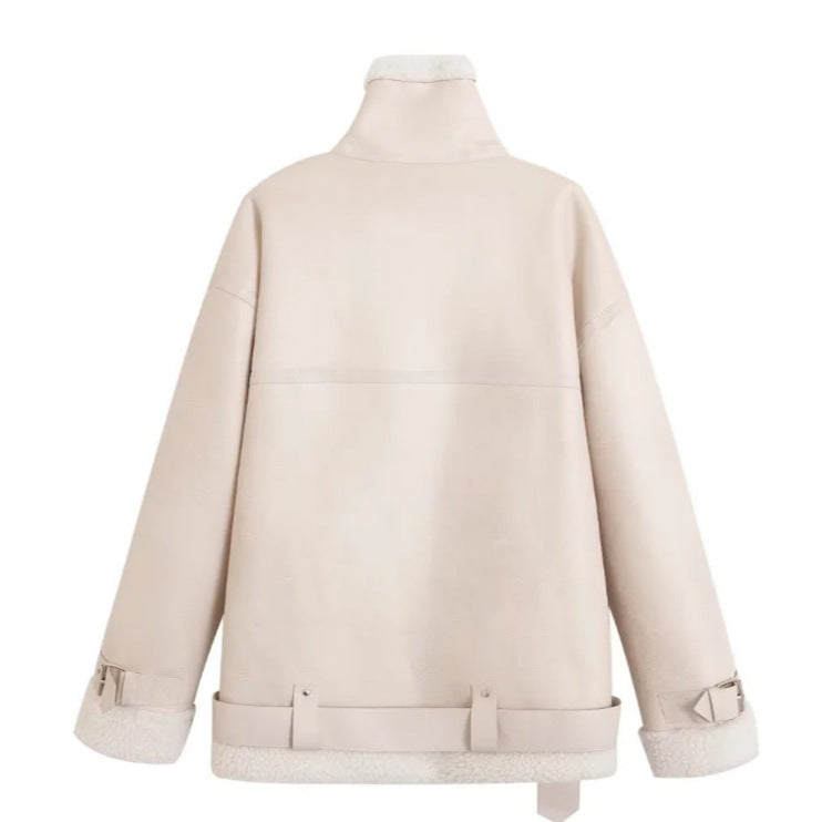 Manteau Femme Doublé Polaire en Simili Cuir & Laine d'Agneau - Aurelles