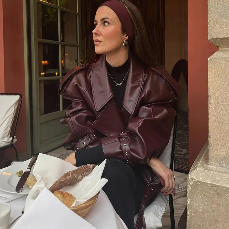 Veste Courte en Similicuir à Large Revers - Aurelles