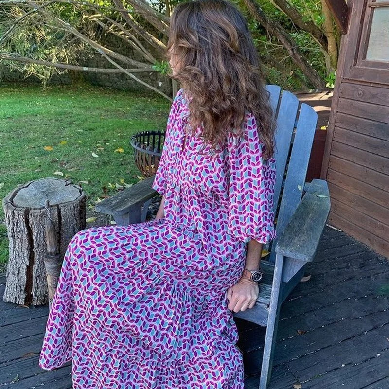 Robe Midi en Coton à Imprimé Géométrique - Aurelles