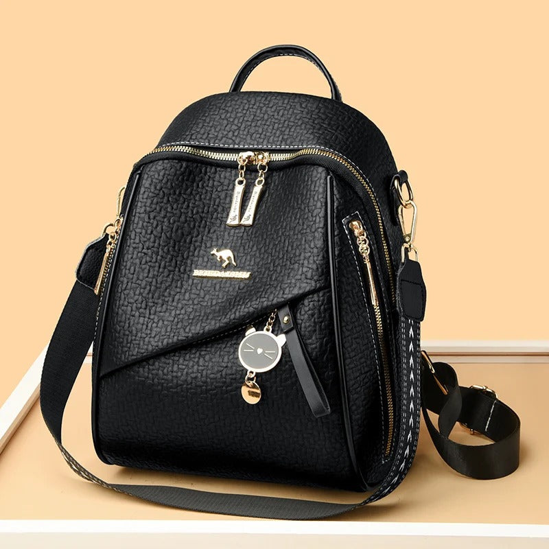 Sac à Dos en Cuir Véritable Noir pour Femmes