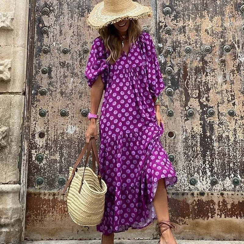 Robe Midi en Coton à Imprimé Géométrique - Aurelles