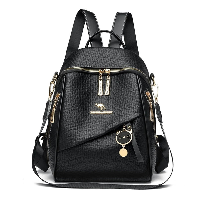 Sac à Dos en Cuir Véritable Noir pour Femmes