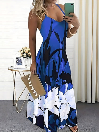 Robe à Bretelles Spaghetti Imprimée Fleurs pour Femmes - À Porter Toute l'Année - Aurelles