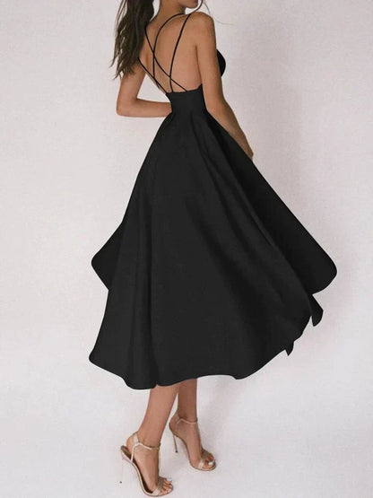 Robe A-Line Femme - Dos Croisé - Corsage Ajusté Sans Manches - Jupe Midi Flottante - Aurelles