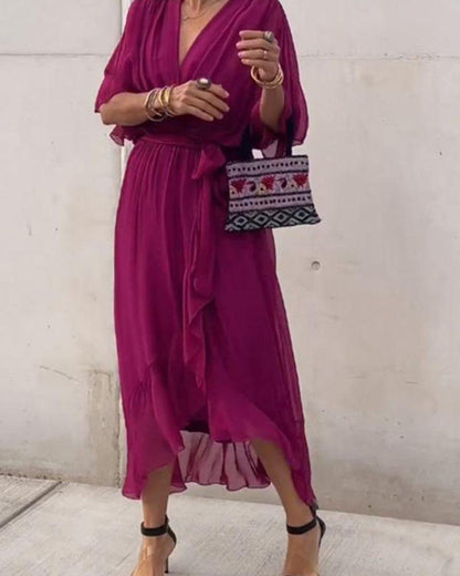 Robe Midi Croisée Fluide pour Femmes - Aurelles