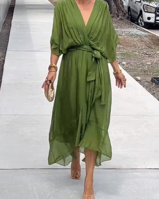 Robe Midi Croisée Fluide pour Femmes - Aurelles