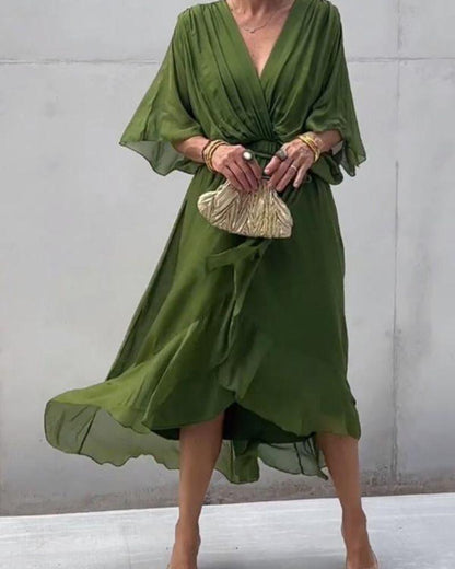 Robe Midi Croisée Fluide pour Femmes - Aurelles