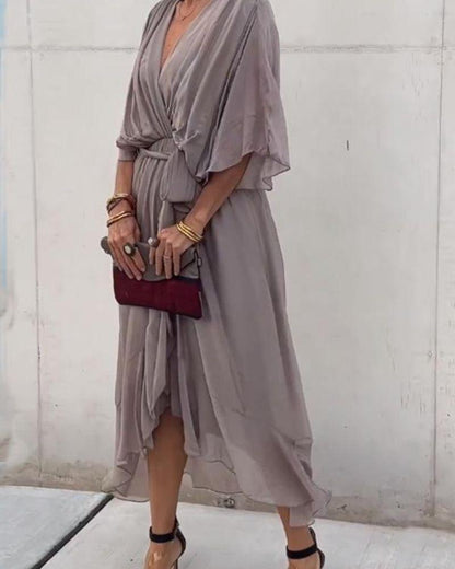 Robe Midi Croisée Fluide pour Femmes - Aurelles