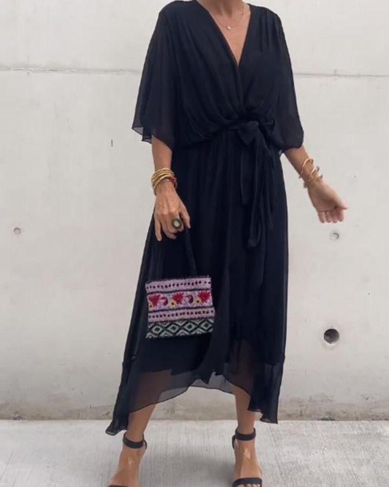 Robe Midi Croisée Fluide pour Femmes - Aurelles