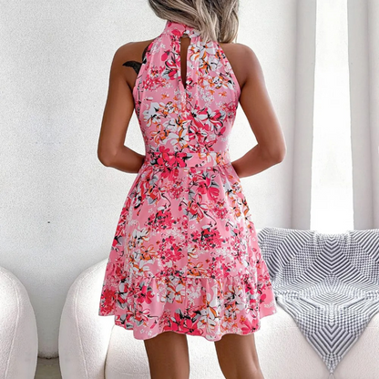 Robe à Col Halter Femme Imprimé Floral Élégant et Ajusté