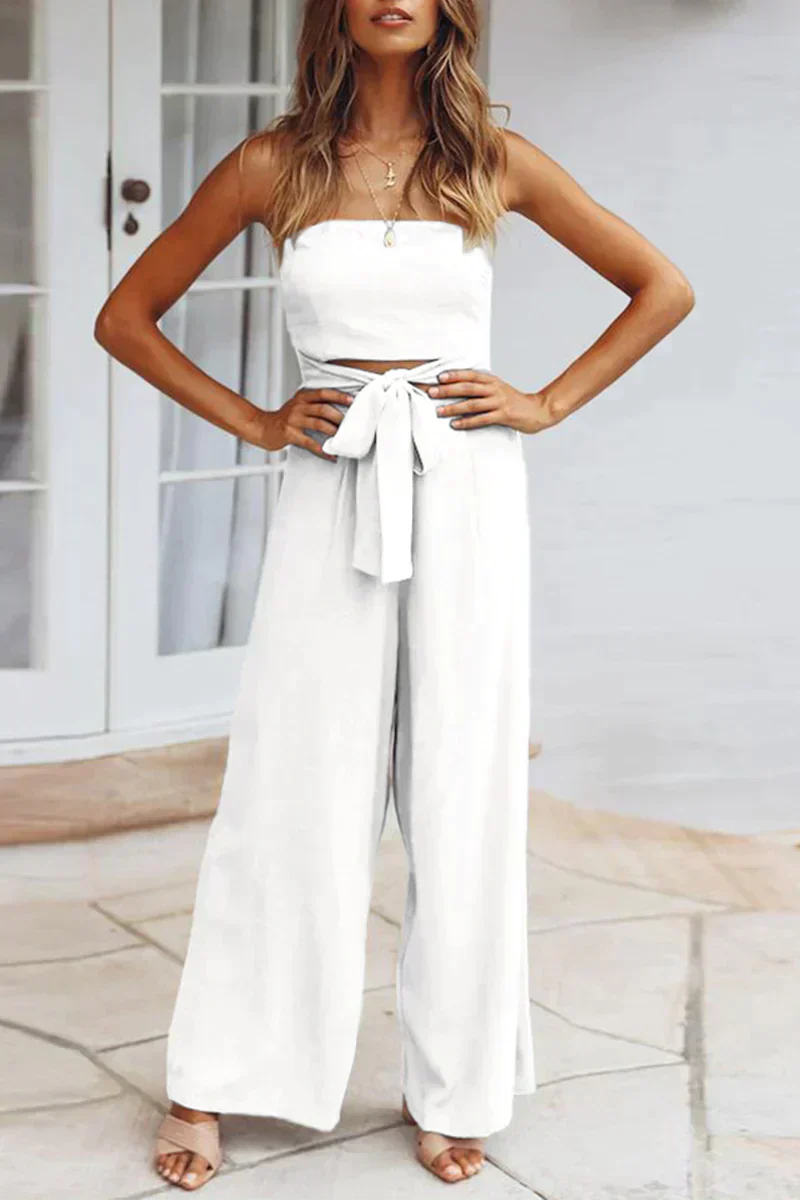 Combinaison Sans Manches pour Femmes - Top Bandeau - Jambes Larges - Ceinture Ajustable
