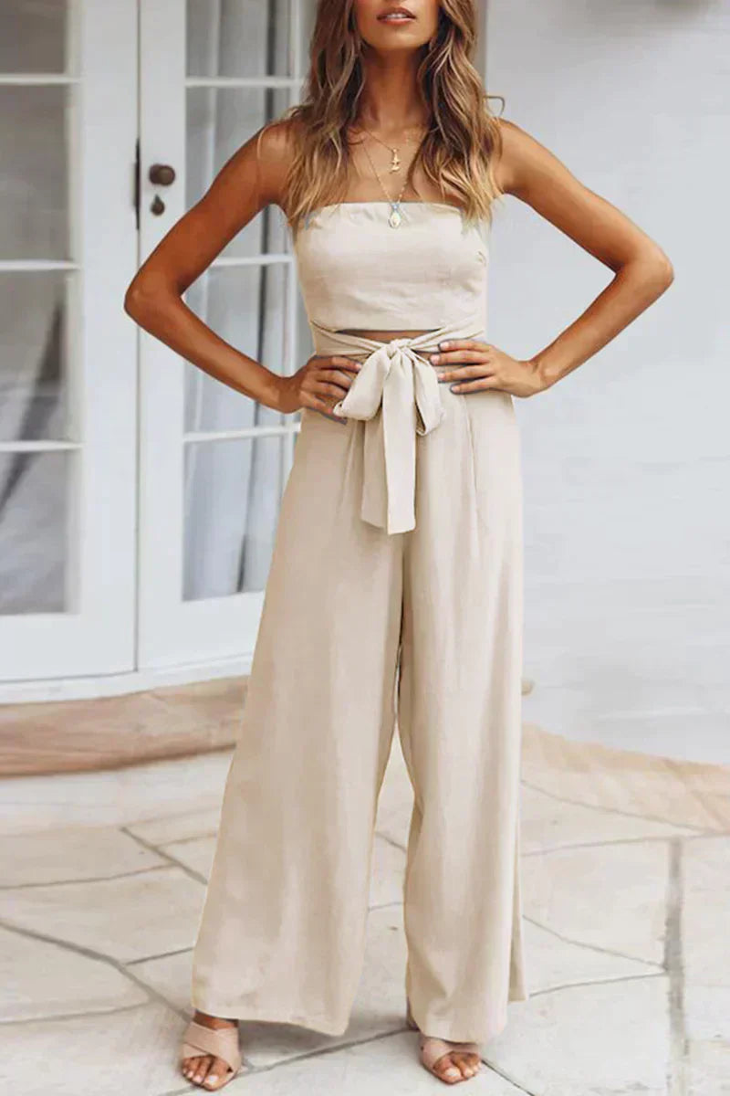 Combinaison Sans Manches pour Femmes - Top Bandeau - Jambes Larges - Ceinture Ajustable