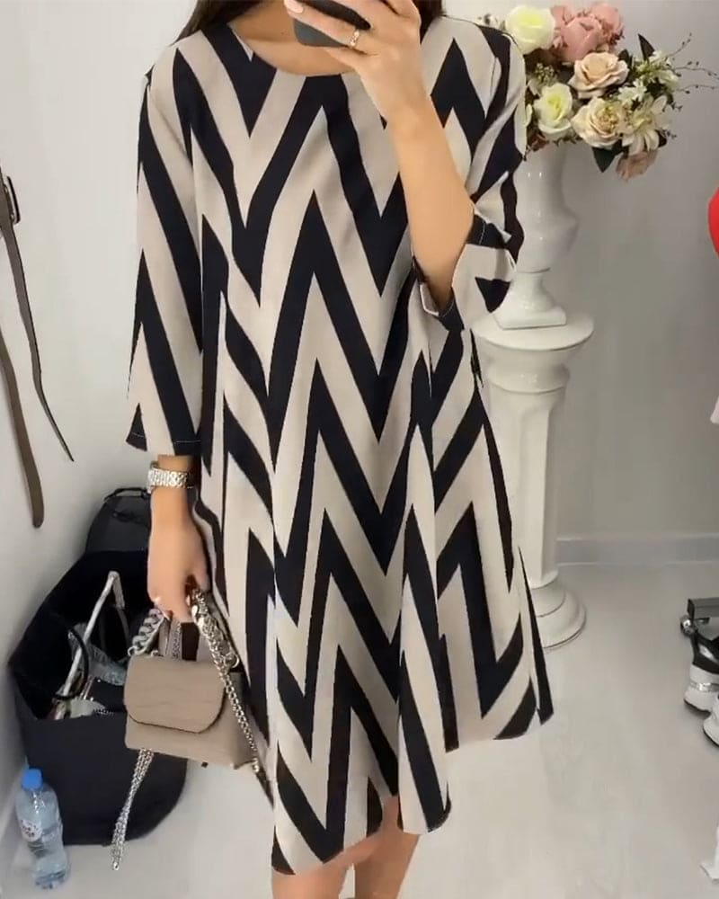 Robe A-Ligne Femme - Confort Décontracté Avec Motif Zigzag - Aurelles
