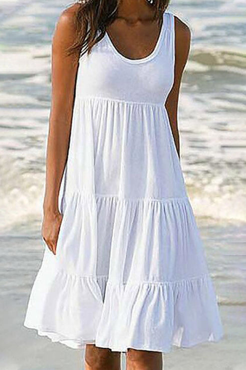 Robe à Jupe en Gâteau à Panneaux Superposés Élégante et Sucrée avec Col Rond - Aurelles