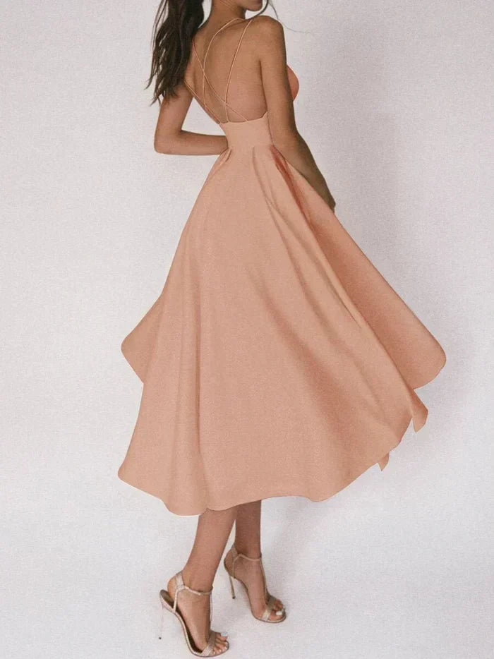 Robe A-Line Femme - Dos Croisé - Corsage Ajusté Sans Manches - Jupe Midi Flottante - Aurelles