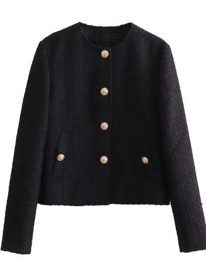 Veste Courte Texturée à Col Rond Pour Femmes - Aurelles