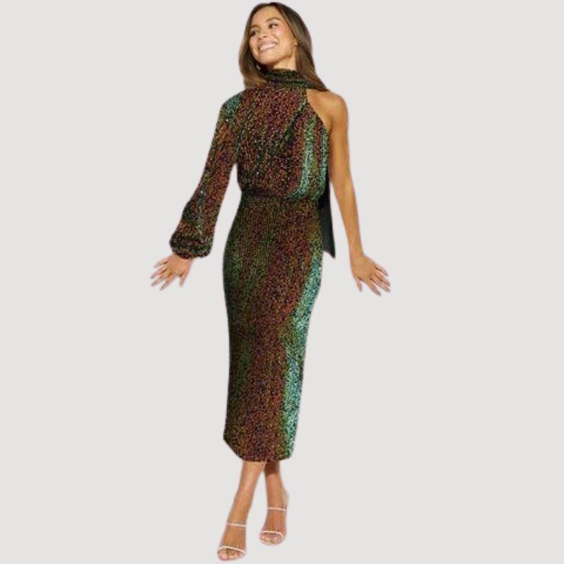 Robe à Sequin Asymétrique à Une Épaule pour Femmes Glamour - Aurelles