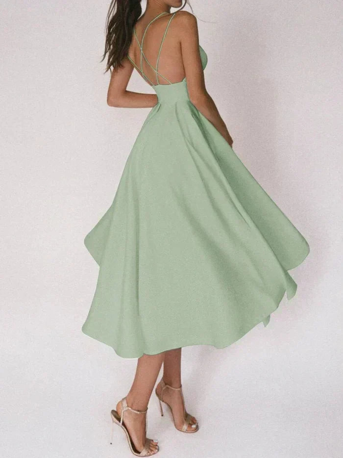 Robe A-Line Femme - Dos Croisé - Corsage Ajusté Sans Manches - Jupe Midi Flottante - Aurelles