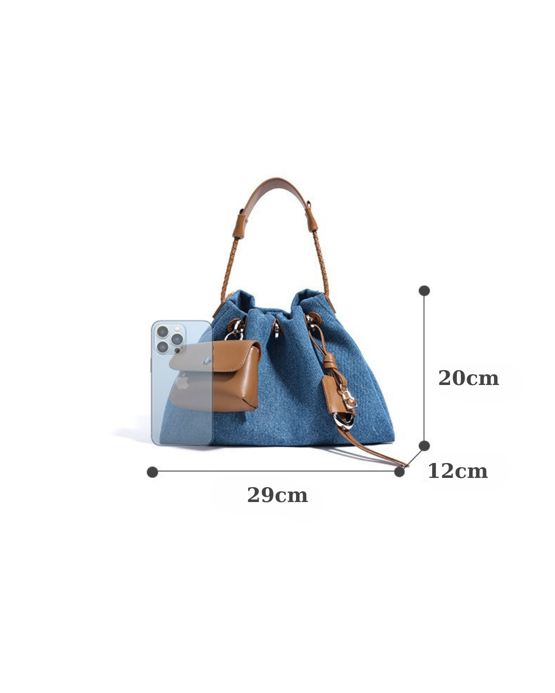 Sac à Bandoulière Denim Froncé pour Femmes