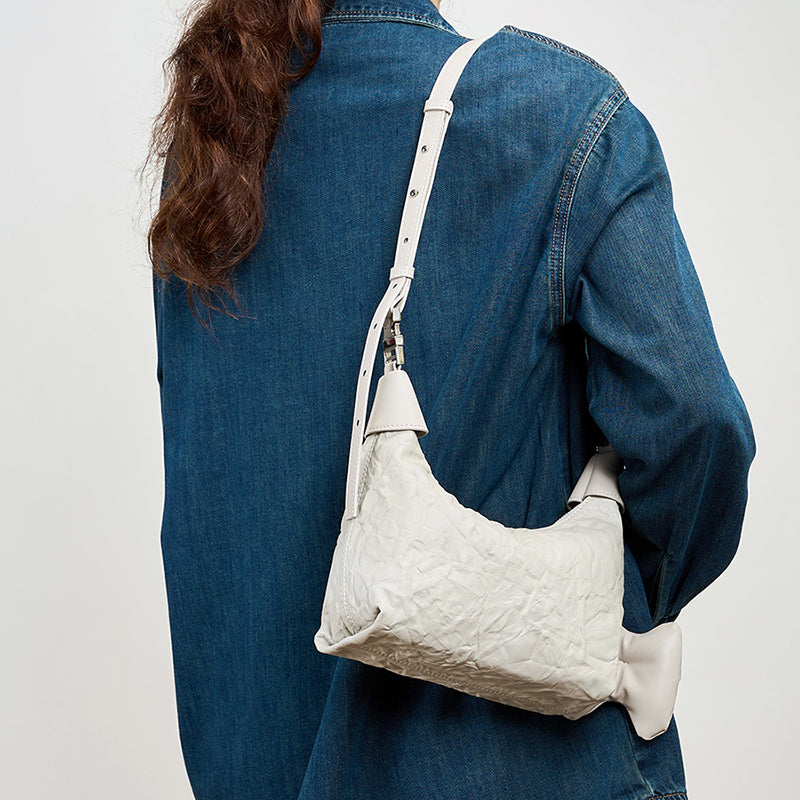 Sac Mini Crinkle en Cuir avec Détail Nœud pour Femmes