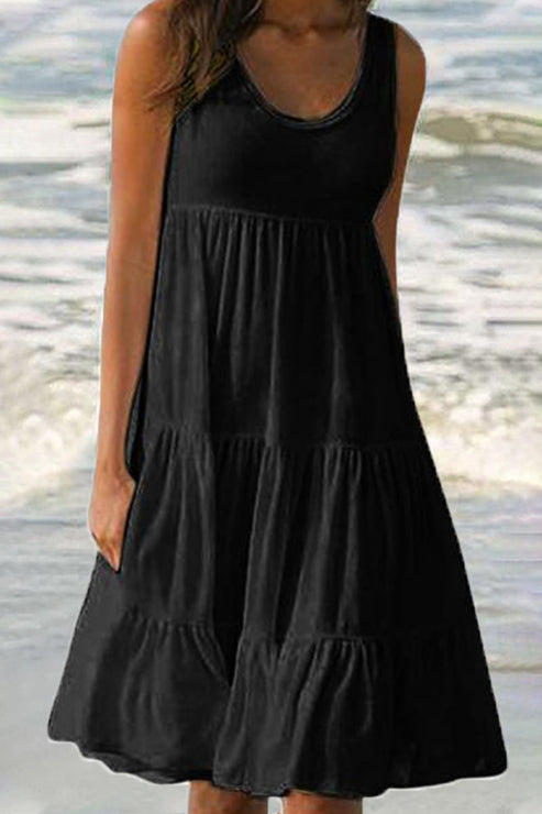 Robe à Jupe en Gâteau à Panneaux Superposés Élégante et Sucrée avec Col Rond - Aurelles