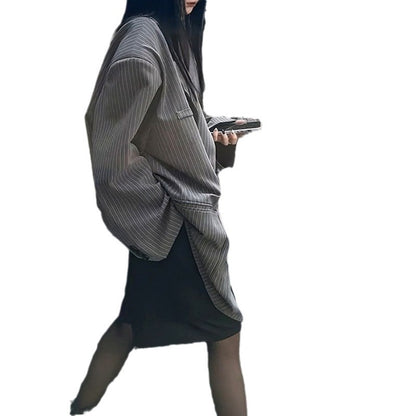 Veste Blazer Rayée Grise pour Femme - Aurelles