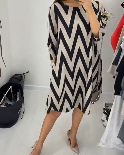 Robe A-Ligne Femme - Confort Décontracté Avec Motif Zigzag - Aurelles