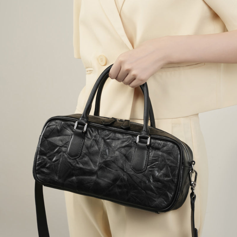 Sac Cylindrique Élégant en Cuir pour Femmes