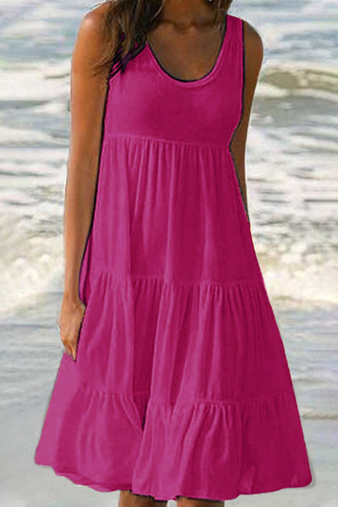 Robe à Jupe en Gâteau à Panneaux Superposés Élégante et Sucrée avec Col Rond - Aurelles