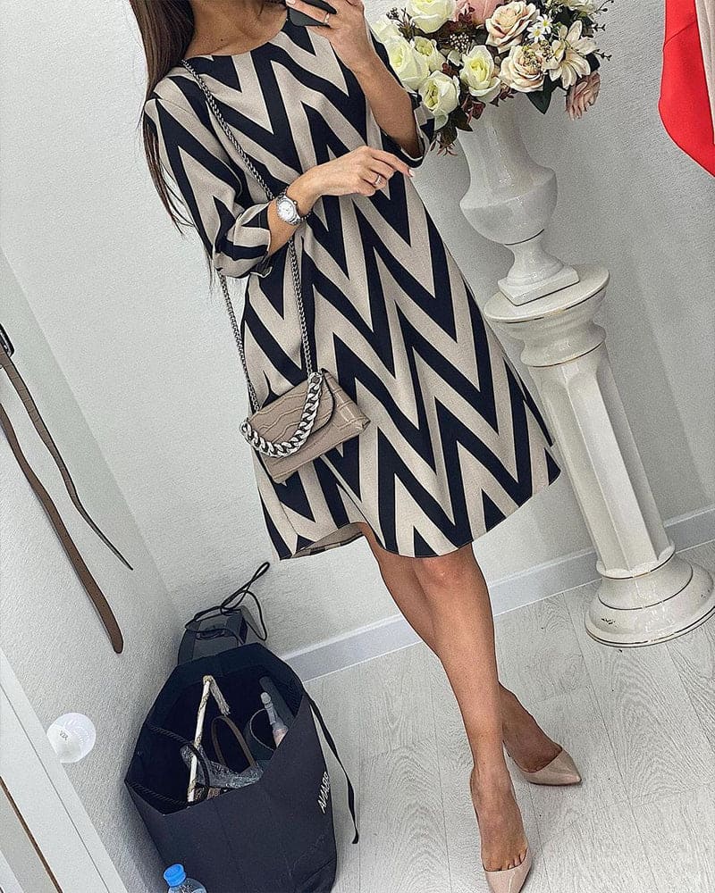 Robe A-Ligne Femme - Confort Décontracté Avec Motif Zigzag - Aurelles