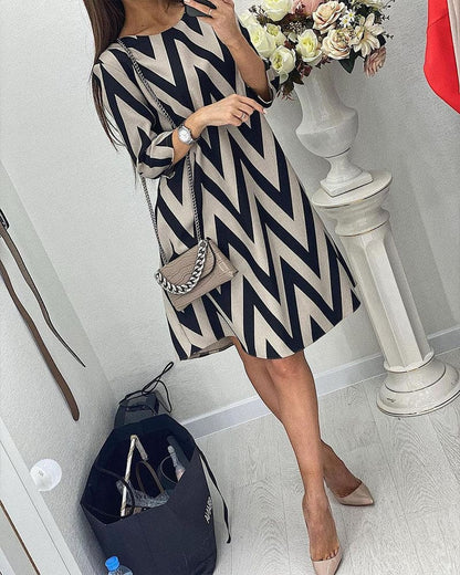 Robe A-Ligne Femme - Confort Décontracté Avec Motif Zigzag - Aurelles