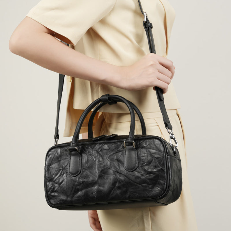 Sac Cylindrique Élégant en Cuir pour Femmes