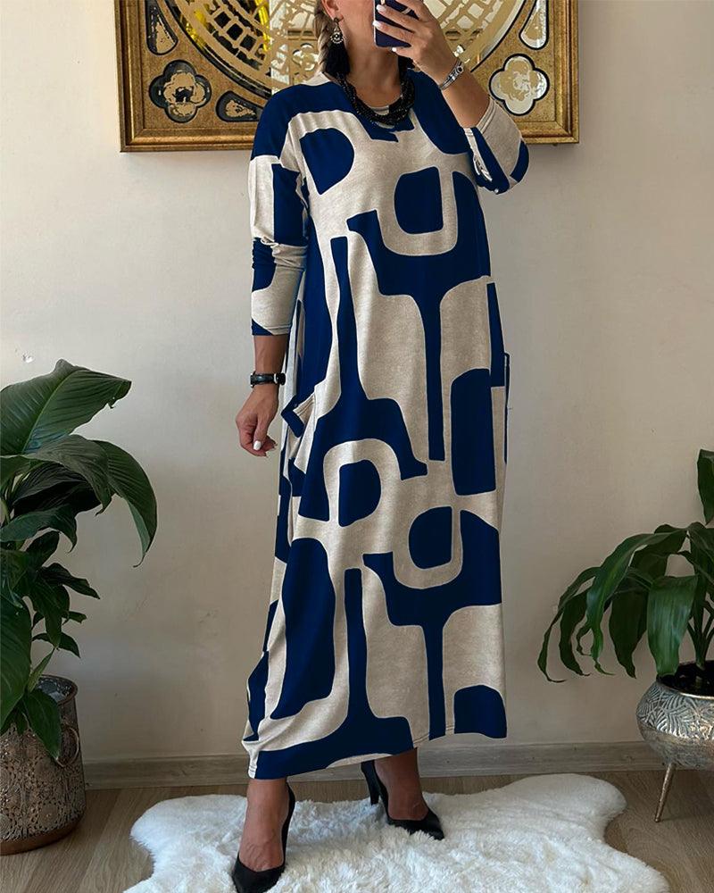Robe à manches longues pour femmes avec imprimé tendance
