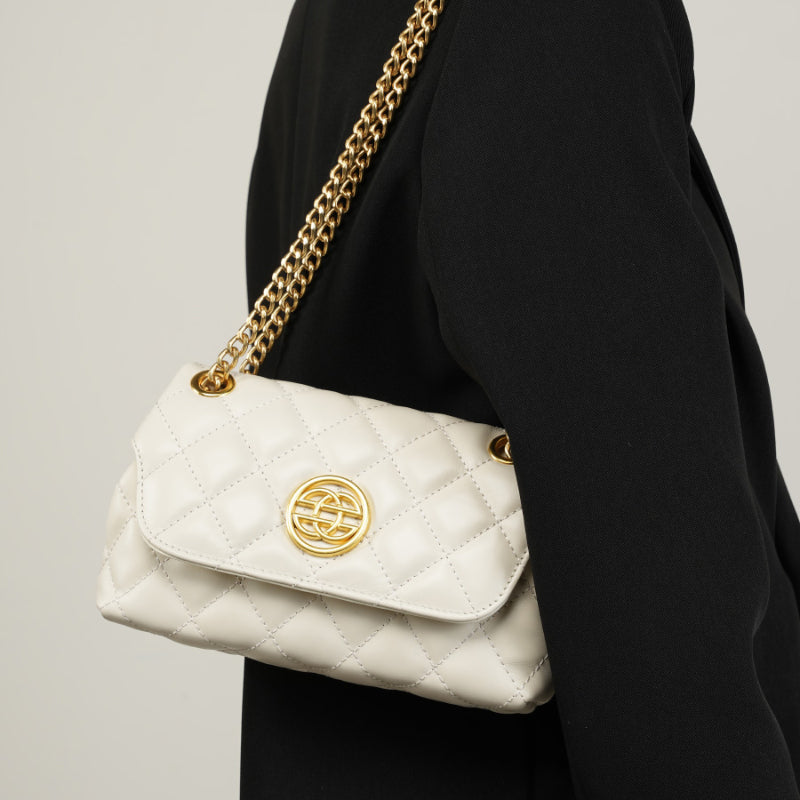 Sac à Main Matelassé en Cuir avec Chaîne Dorée pour Femmes