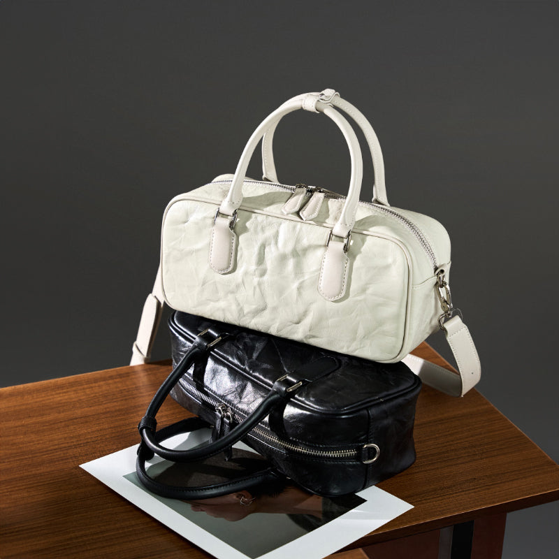 Sac Cylindrique Élégant en Cuir pour Femmes