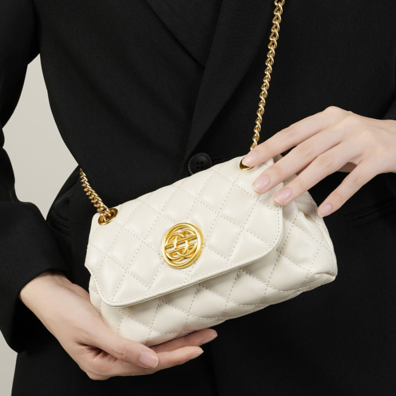 Sac à Main Matelassé en Cuir avec Chaîne Dorée pour Femmes
