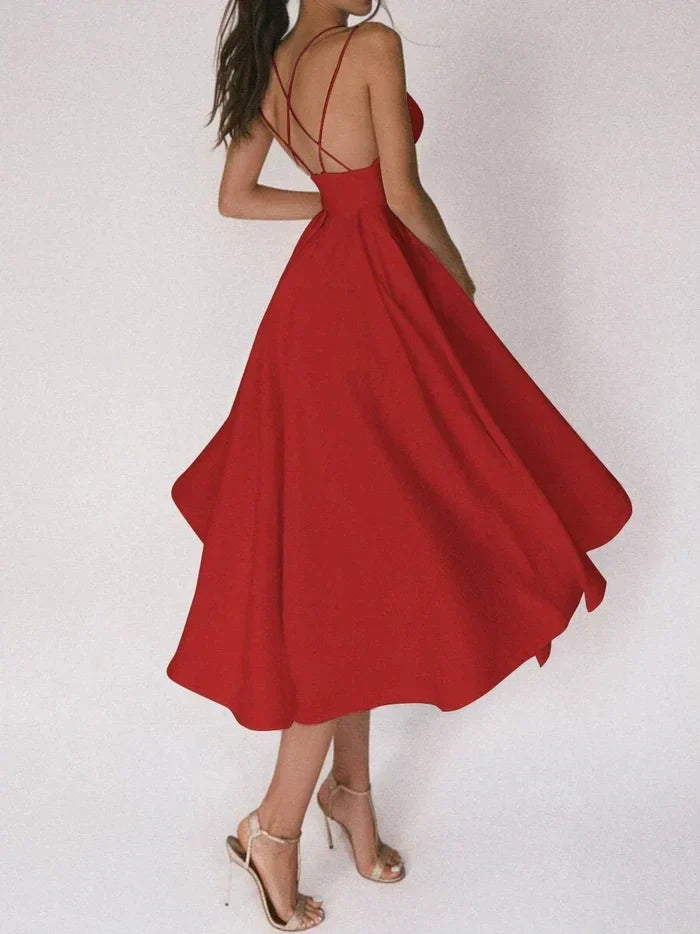 Robe A-Line Femme - Dos Croisé - Corsage Ajusté Sans Manches - Jupe Midi Flottante - Aurelles