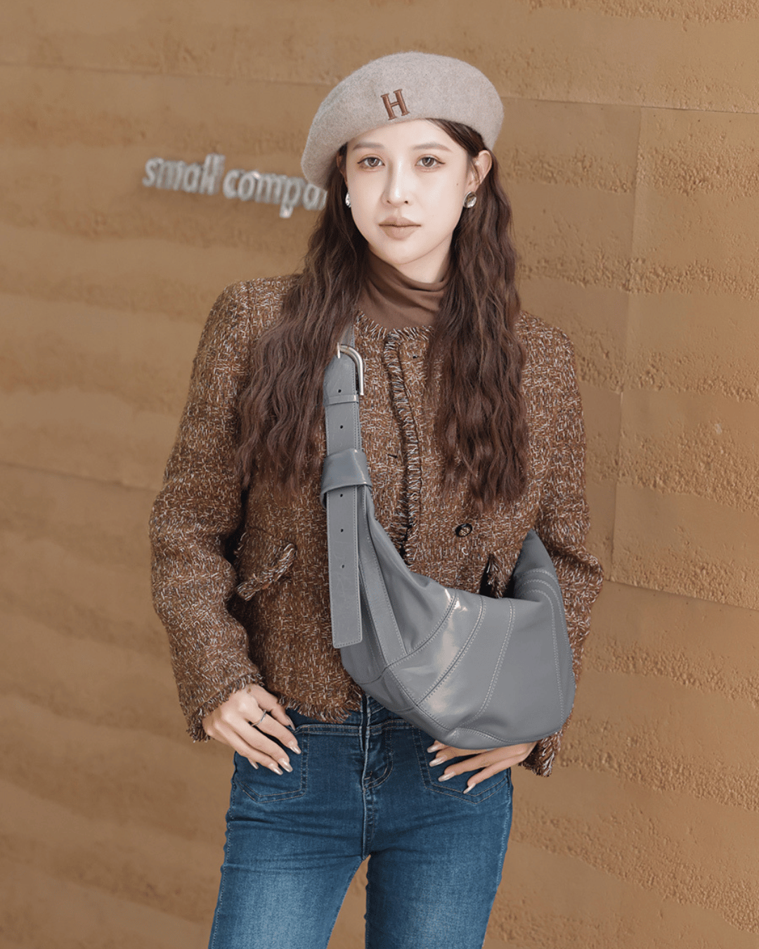 Sac Bandoulière en Forme de Banane en Cuir pour Femmes