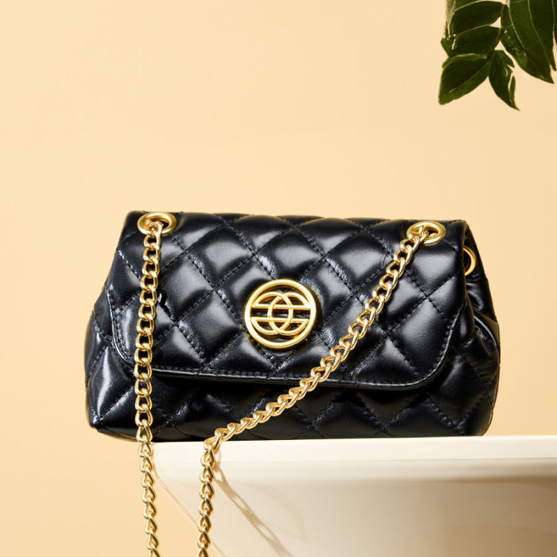 Sac à Main Matelassé en Cuir avec Chaîne Dorée pour Femmes