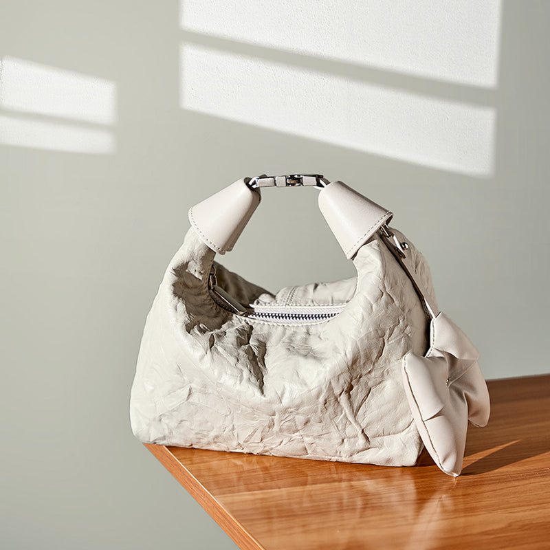 Sac Mini Crinkle en Cuir avec Détail Nœud pour Femmes