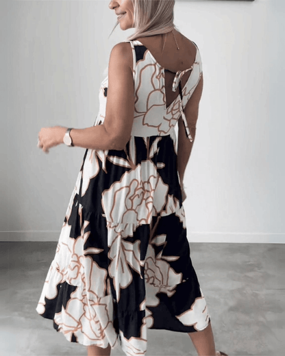 Robe sans manches pour femmes - Coupe A - Imprimé abstrait - Vêtements décontractés légers