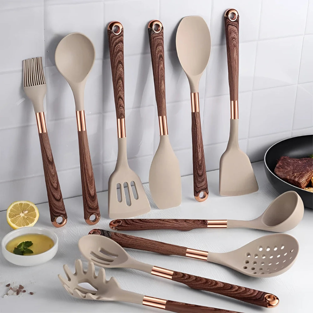 Velora – Ensemble d’Ustensiles de Cuisine en Silicone Premium et Résistant (10 Pièces)