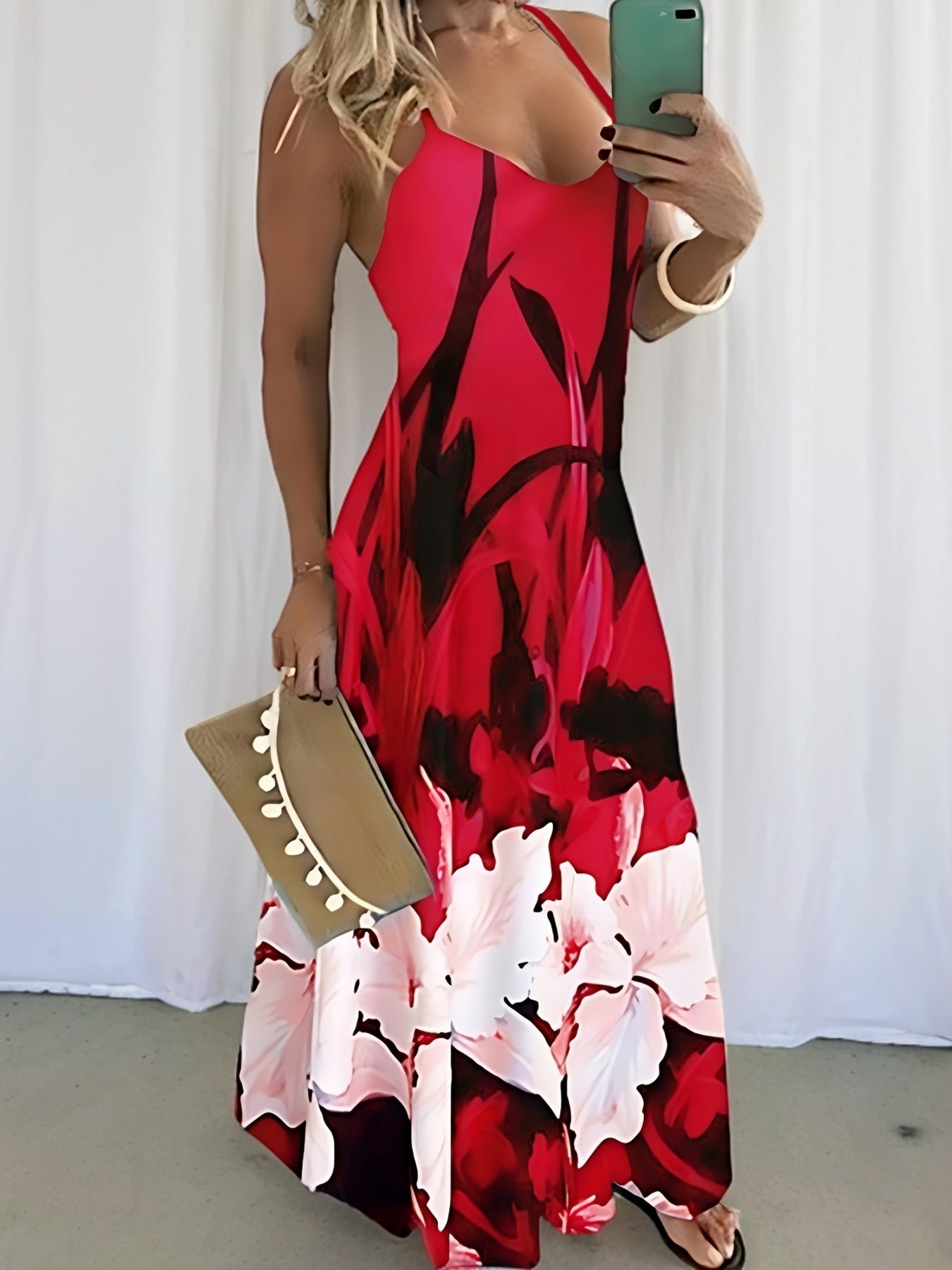 Robe à Bretelles Spaghetti Imprimée Fleurs pour Femmes - À Porter Toute l'Année - Aurelles