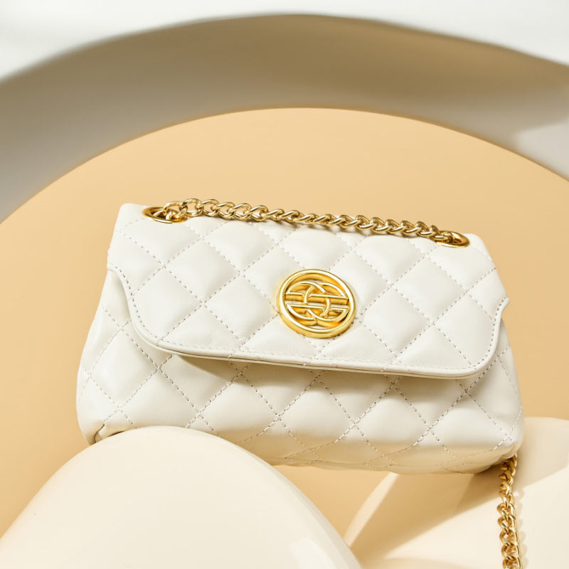 Sac à Main Matelassé en Cuir avec Chaîne Dorée pour Femmes