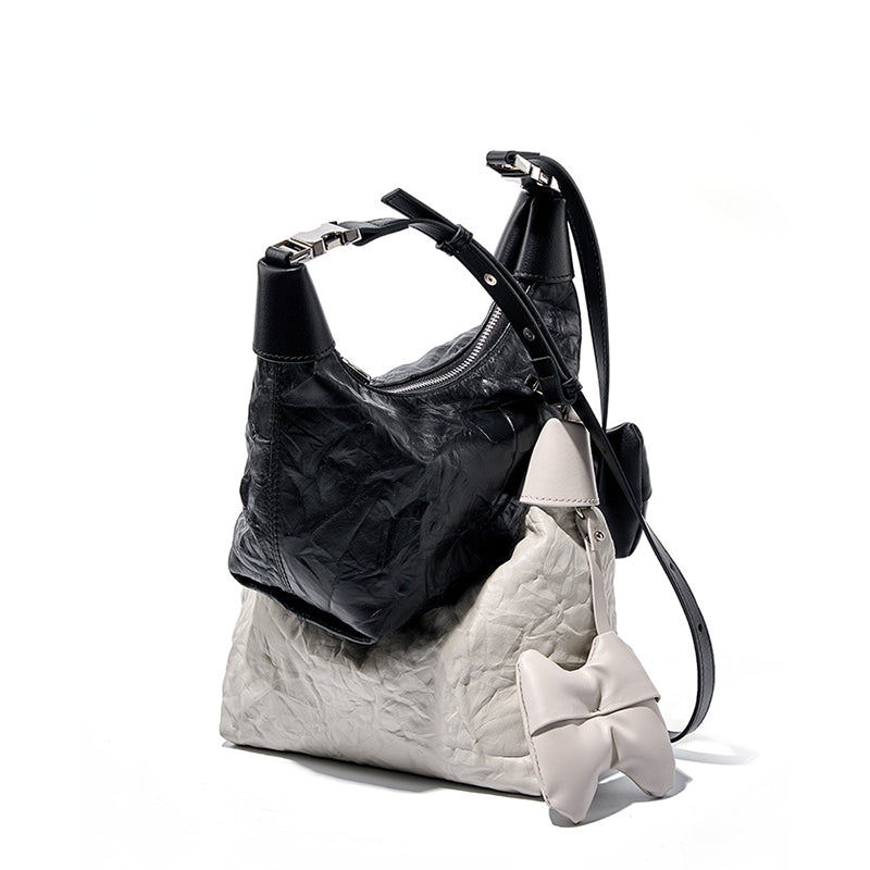 Sac Mini Crinkle en Cuir avec Détail Nœud pour Femmes